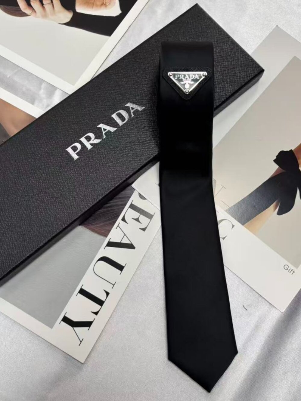 🎁 Prada Black Tie with Triangle Logo Gift Set